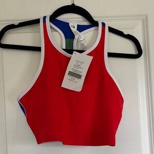 Fabletics Red and Blue Racerback Crop Top